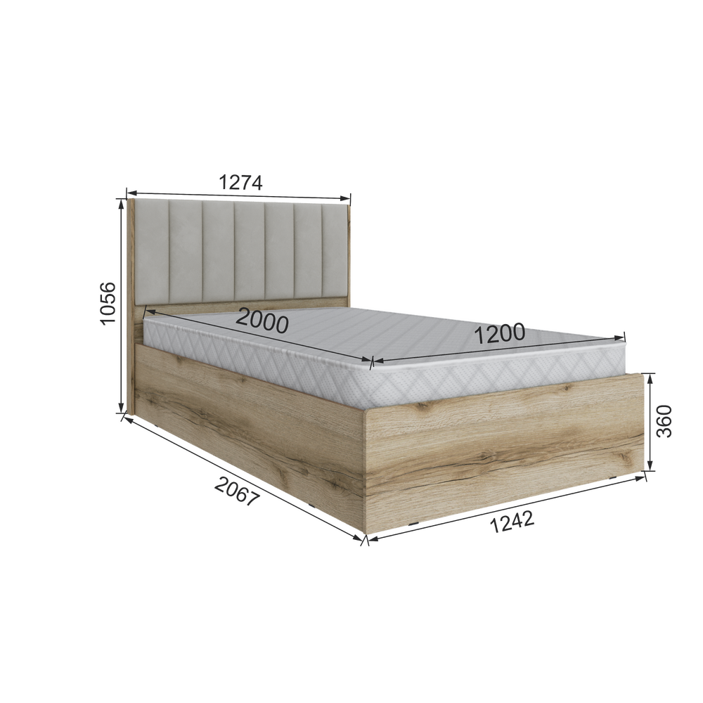  Мадрид Кровать 1.2 МД-2 с настил ДСП изголовье Волна Дуб делано